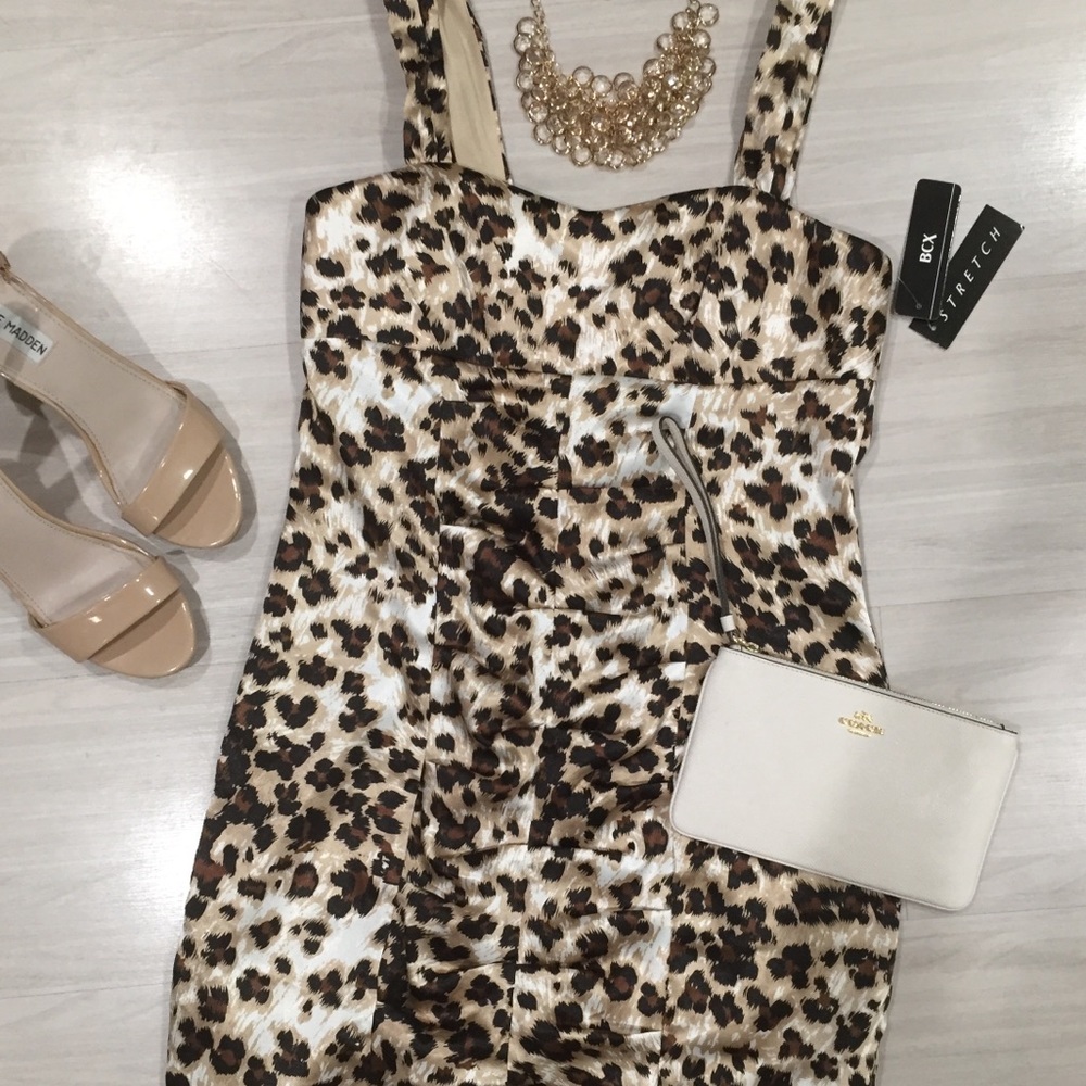 NWT BCX leopard animal print satin body con dress